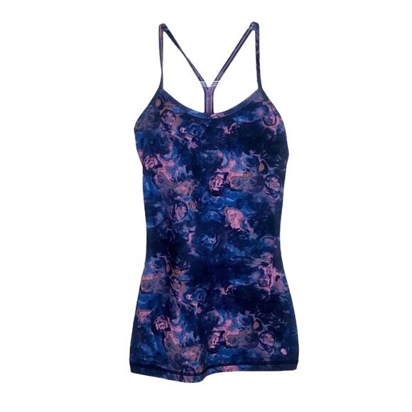 LuluLemon Power Y Tank Moody Mirage Bark Berry Deep Navy Blue Size 4 Small Yoga - Picture 1 of 6